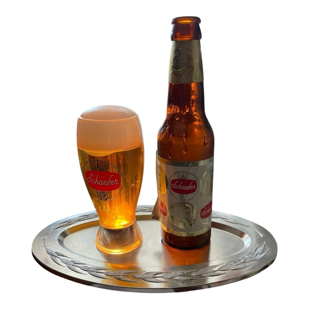 Schaefer Beer Glass And Bottle Hanging Light For Bar Mancave Vintage 1960s